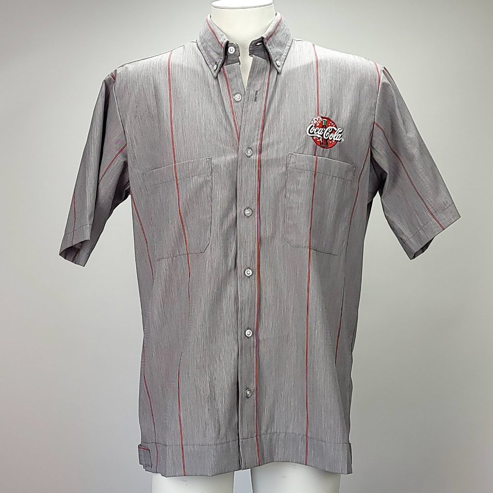 Riverside Coca-Cola Delivery Uniform Shirt Mens Grey Pinstripe‎ Workwear Medium